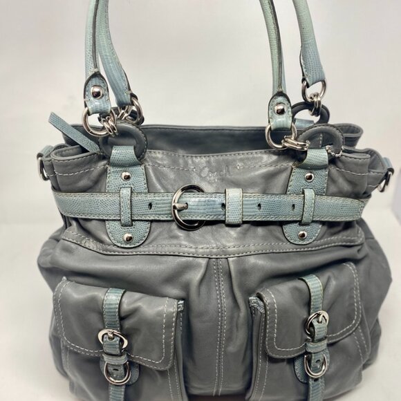 Coach Vintage Satchel | Extra Large Grey Leather Purse | Exotic Teal Accent Hand - Picture 11 of 12
